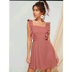Ruffle trim tie back dress
